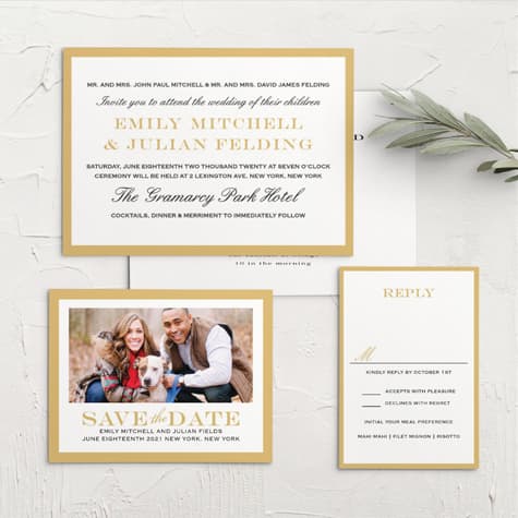 Classic Border Foil Landscape Wedding Invitations
