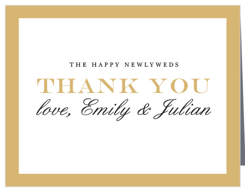 Expressing your gratitude is one of the most important aspects of a wedding. While it may not seem much, it will leave a lasting impression on your guests, so make sure you do it right with the Classic Border Foil Thank You Cards! Designed to match the similarly-named invitation suite, these cards can be customized to fit your theme.