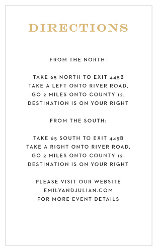 These fun yet sophisticated Direction Cards match beautifully with the Vintage Ticket Foil Wedding Invitations.