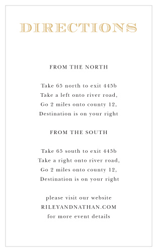 Help your guest find your wedding venue with the Traditional Sophistication Foil Direction Cards.