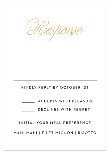 Traditional Script Foil RSVP card compliments the rest of your invitation suite perfectly!