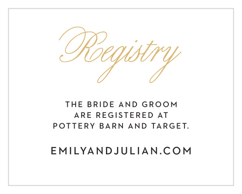 The Traditional Script Foil Wedding Invitation suite uses a gorgeous script font balanced with elegant spacing and a fun background design to create a beautiful and timeless card. Easily adjust colors and fonts to make these enclosure cards perfect for you.