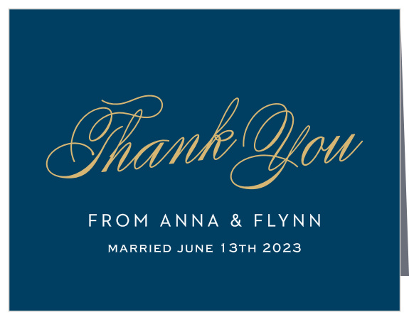The beautiful font you loved on the Statement Script Foil invitation suite is exactly what you’ll find on the Thank You card. Show your loved ones your gratitude with this customizable thank you card.