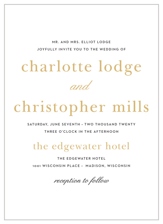 A sleek design makes the Sophisticated Typography Foil Wedding Invitations an elegant choice for announcing your special occasion to friends and family.