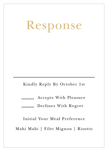 The Sophisticated Typography Foil Response card is classy, elegant, and perfect way for you to get your guests response! 