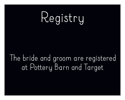 One size fits all registry card.