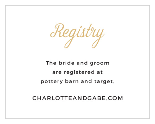 Customize the modern typographic design of the Script Emblem Foil Registry Cards with colors and fonts that coordinate with your event.