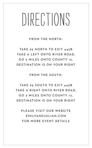 The Rustic Type Foil Directions Cards are a smart way to ensure your guests find their way to your special event.