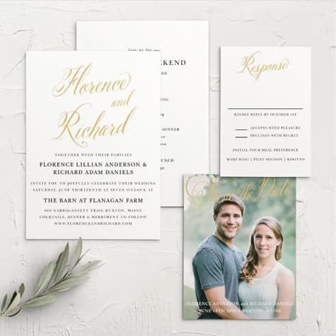 Romantic Calligraphy Foil Wedding Invitations