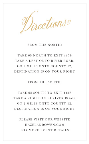 Simple yet beautiful, the Romantic Calligraphy Foil Directions Cards will help your guests make it to your wedding destination without difficulty.