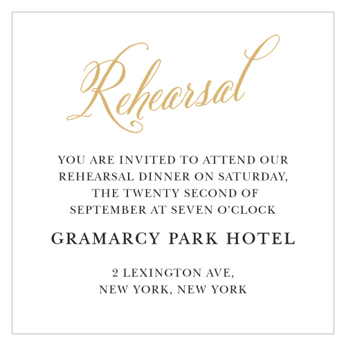 Flowing headlines and clean-cut text make for a beautiful card to invite guests to your ceremony or rehearsal.