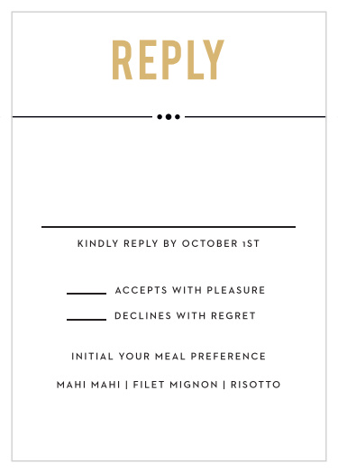 Our Perennial Playbill Foil RSVP card is the perfect compliment to the rest of your invitation suite.