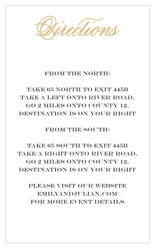 Impress your guests by including the Glamorous Typography Foil Directions Cards as part of your wedding Stationery.