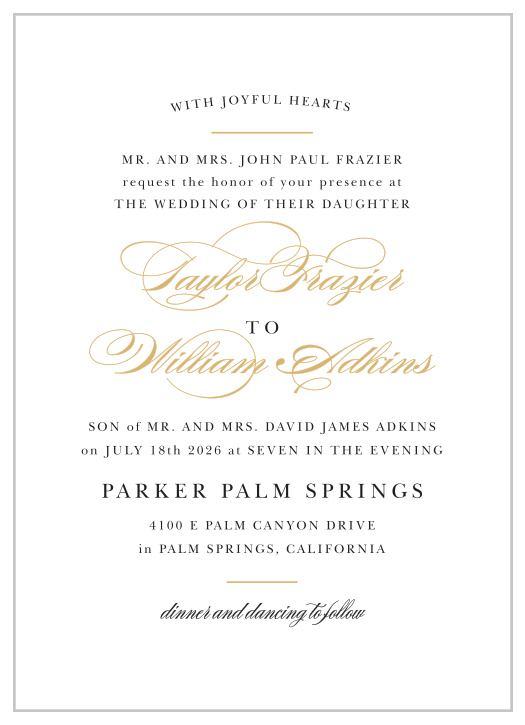 Timeless charm and graceful typography make the Elegant Vintage Foil Wedding Invitations beautiful announcements with old world appeal.