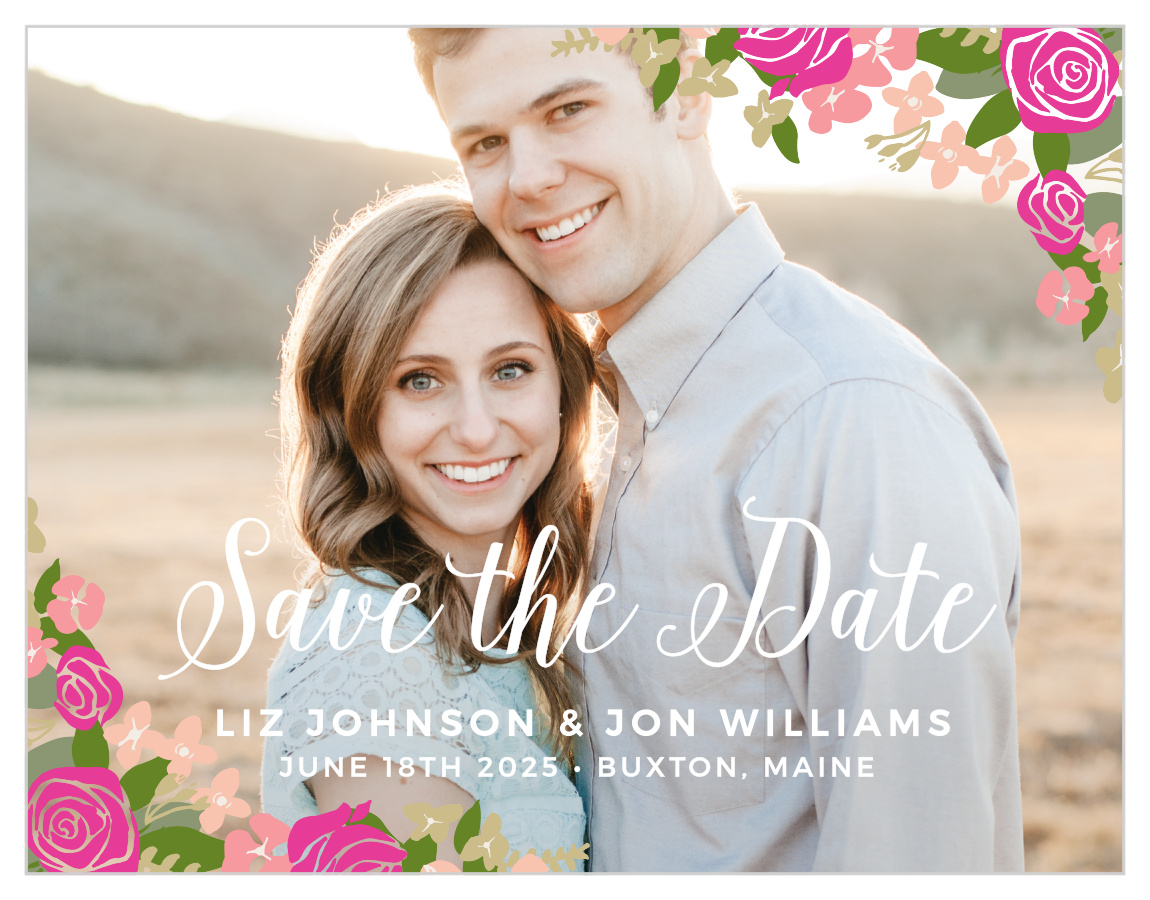 Illustrated Corner Wreath Foil Save the Date Cards