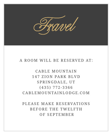 Many of your guests will travel a long distance to be at your big event, so make sure they know the best places to stay and how to travel to be at your wedding with the Modern Forever Foil Accommodation Cards!