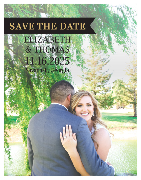The Glamorous Standard Foil Save-the-Date Magnet is the perfect way to announce your wedding to the world. Upload your photo, customize the foil and text to match the Glamorous Standard Foil Wedding suite.