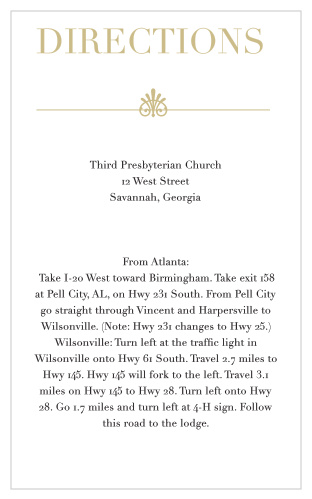 Ensure your guests arrive to your event on time and with ease with the Glamorous Standard Foil Direction Cards!