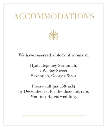Many of your guests will travel a long distance to be at your big event, so make sure they know the best places to stay and how to travel to be at your wedding with the Glamorous Standard Foil Accommodation Cards!