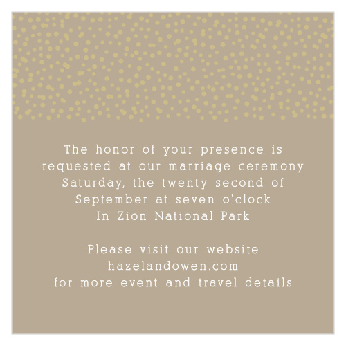 The consistent theme of foil dots will give your cards something special. The Confetti Dots Foil Ceremony card is the perfect way to give your guests the details of your big day.