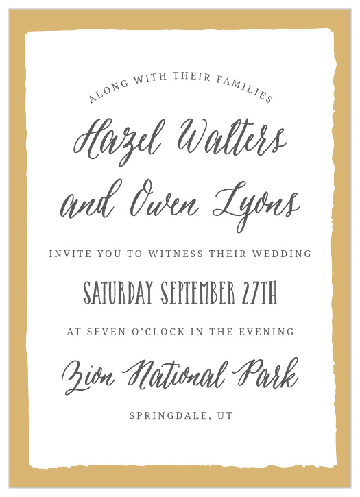 The Painted Border Foil Wedding Invitation sports a quaintly simple yet distinct border. Tons of room to add all of your details, while maintaining a look of class and sophistication.