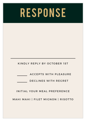 If you are looking for a bold response card to match your unique eye catching The Photo Romance Foil photo wedding invitation, then The Photo Romance response card is the right enclosure card for you.