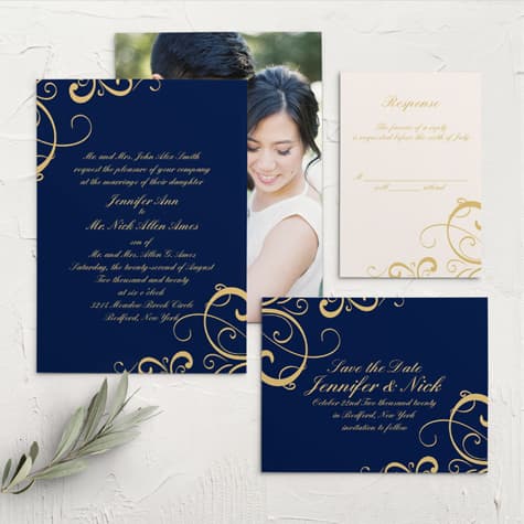 Simple Swirls Foil Wedding Invitations