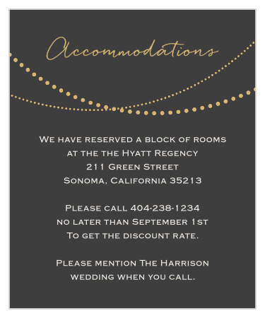 Make things too easy for your guests by providing them with this fully customizable Accommodation card. The foil touch to your invitation will wow your guests.