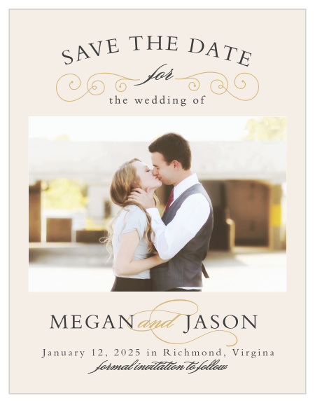 Matching the Swirl Frame Foil Invitation are the similarly beautiful Save-the-Date Magnets.
