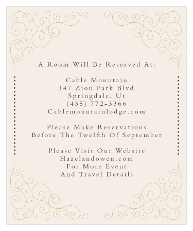 Many of your guests will travel a long distance to be at your big event, so make sure they know the best places to stay and how to travel to be at your wedding with the Swirl Frame Foil Accommodation Cards!