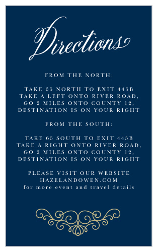 Ensure your guests arrive at your event on time and with ease with the Royal Scrolls Foil Direction Cards!