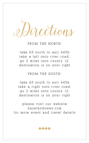 This foil-pressed directions card is from the Whimsical Calligraphy Foil invitation suite.