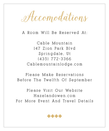 Many of your guests will travel a long distance to be at your big event, so make sure they know the best places to stay and how to travel to be at your wedding with the Whimsical Calligraphy Foil Accommodation Cards!