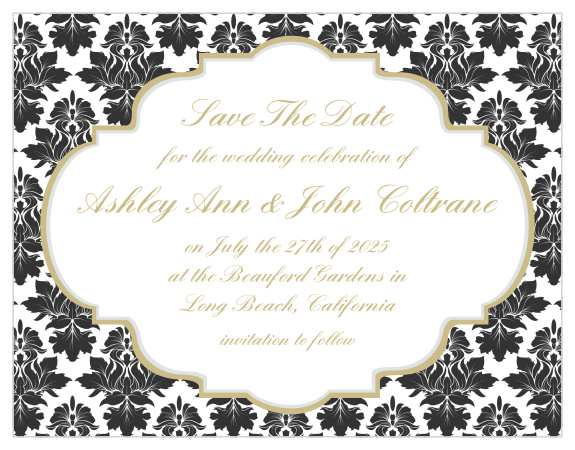 The Victorian Frame save the date magnets are a great way to let your friends and family see what a cute couple you are. The foil touch is the perfect amount to give your cards an upgraded look.