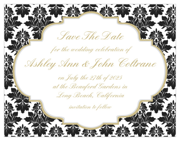 The Victorian Frame save the date magnets are a great way to let your friends and family see what a cute couple you are. The foil touch is the perfect amount to give your cards an upgraded look.