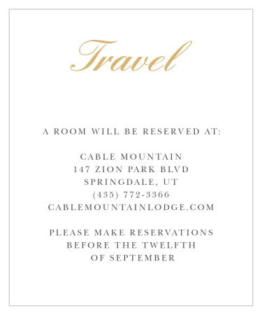 If you are looking for an accommodation card to match the classic sophistication of The Victorian Frame photo wedding invitation, then The Victorian Frame accommodation card is the right enclosure card for you. The additional foil will add a unique touch to your cards!