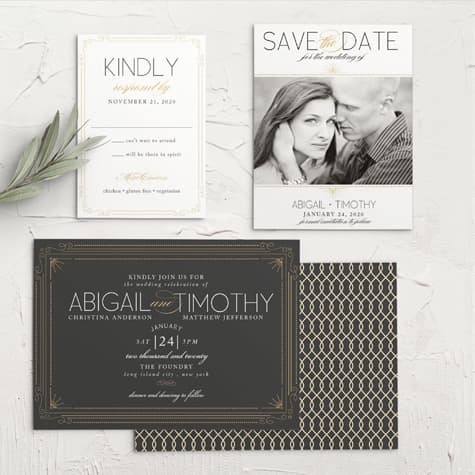 Stylized Sunbursts Foil Wedding Invitations
