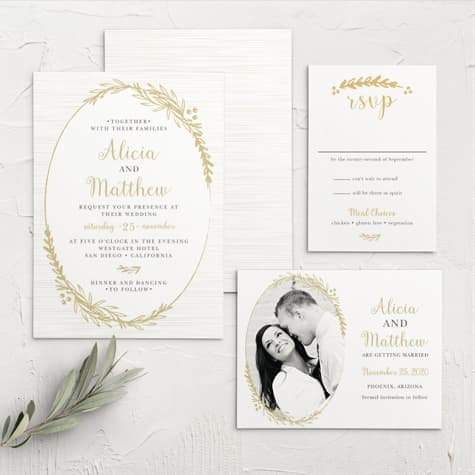 Delicate Laurel Foil Wedding Invitations