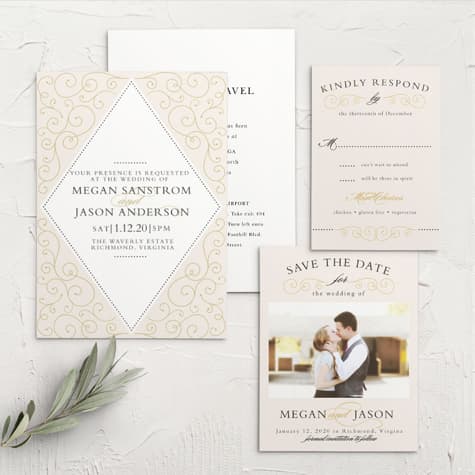 Swirl Frame Foil Wedding Invitations