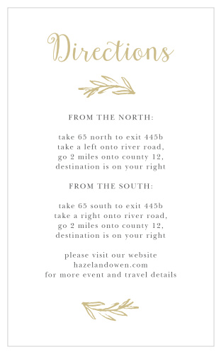 Ensure your guests arrive at your event on time and with ease with the Delicate Laurel Foil Direction Cards!