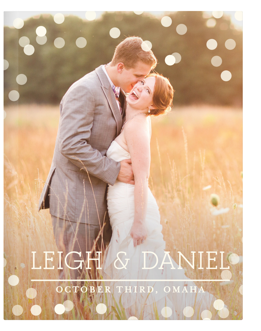 Confetti has always been a sign of happy celebrations, so why not include some on your guest book? Upload your photo and customize the fonts and colors to match your beautiful wedding.