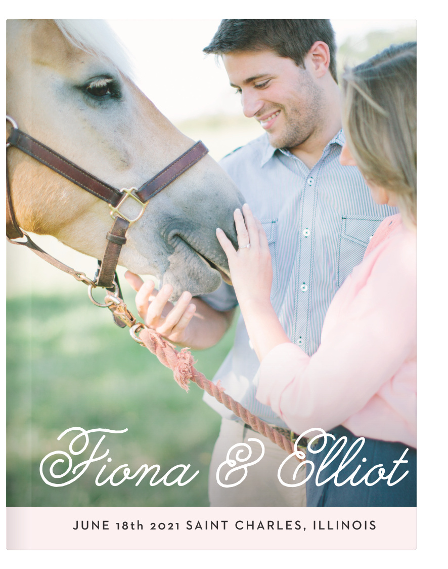 This will make a beautiful Guest Book. It's got a large spot where you can upload a photo and some fonts that you can customize. You don't have to like horses to love the Sweetheart Script Guest Book!