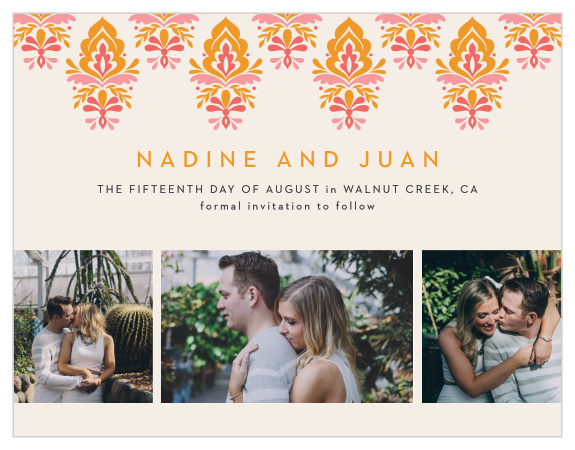 Be sure family and friends will mark their calendars for your wedding with our Damask Sides Save the Date Cards.