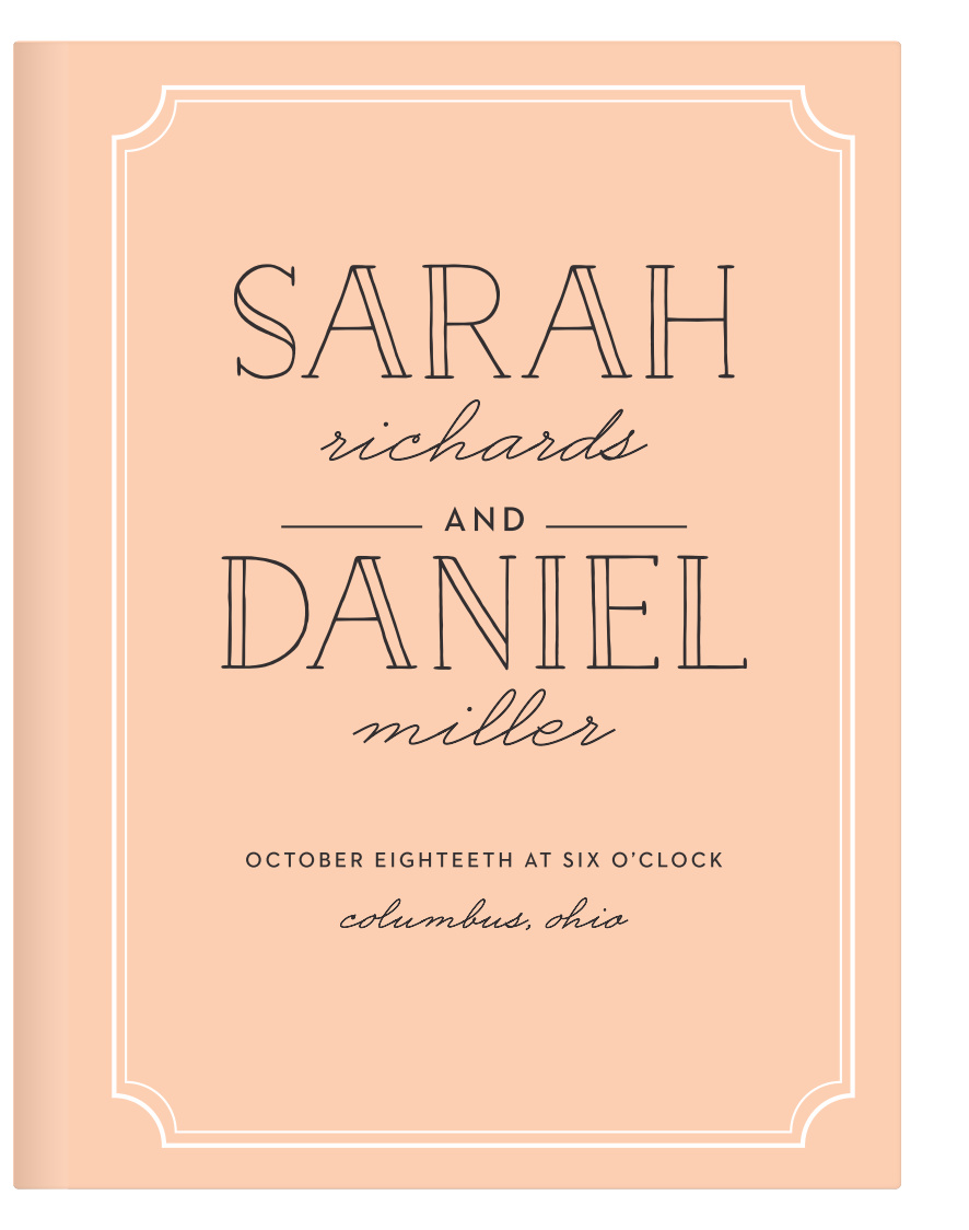 Sometimes beautiful typography and a simple frame is all you need for a great guestbook. If that's the case, then the Type Frame Guest Book is all you need for a beautiful wedding log. Customize the colors and type to fit your theme.