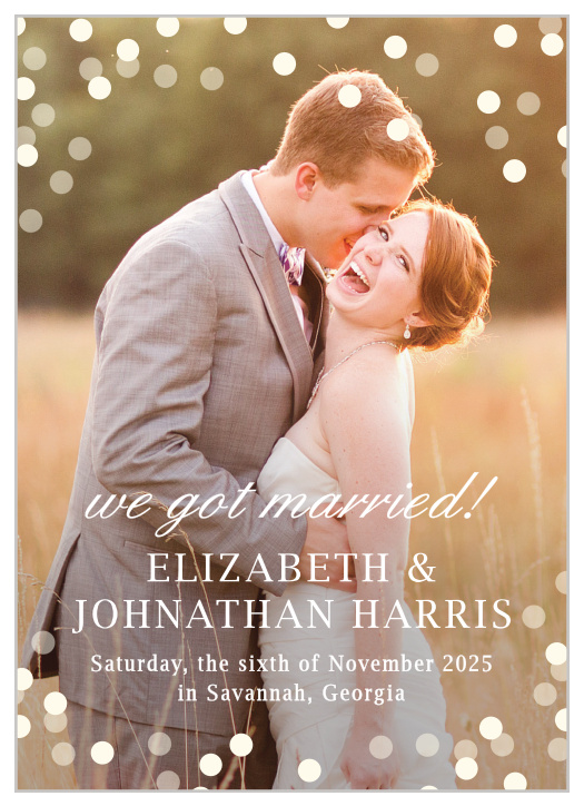 Glamorous Standard Wedding Announcement features a full-page photo of your choosing while still leaving plenty of room to customize your text.