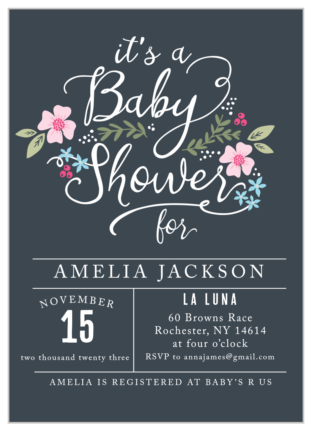 Baby shower store wording invite