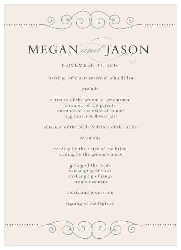 The elegant curves of the Swirl Frame Wedding Programs will help you and your guests stay organized