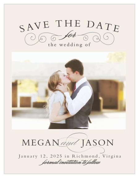 Matching the Swirl Frame Invitations are the similarly beautiful Save-the-Date Cards.