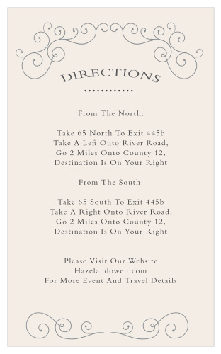 The beautiful Swirl Frame Direction Cards will ensure guests know how to find their way on your big day. 