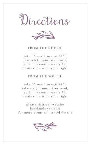 Help your guests arrive at your event on time and with ease using the Delicate Laurel Direction Cards.